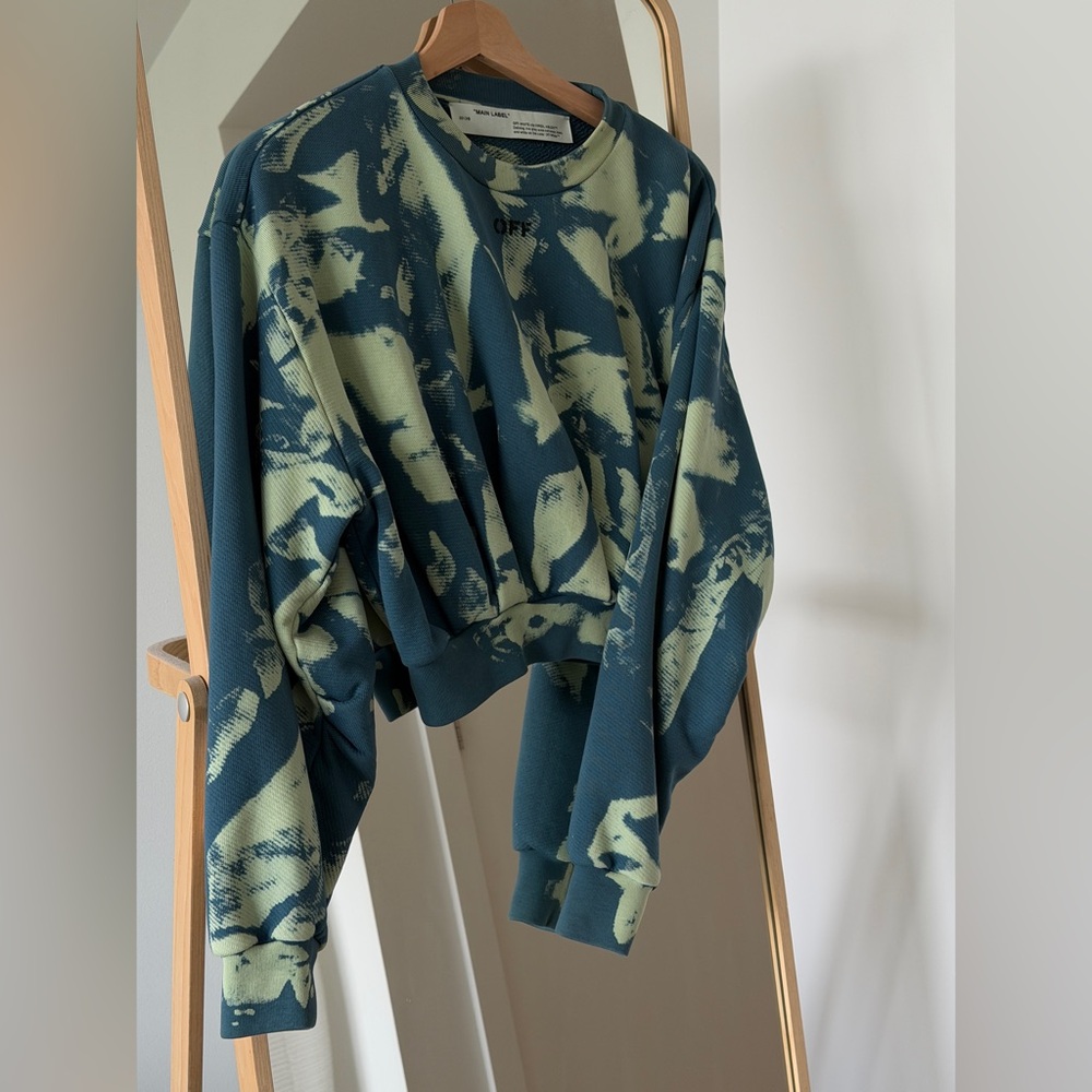 Off-White Green Tie-Dye Cropped Sweatshirt 42
